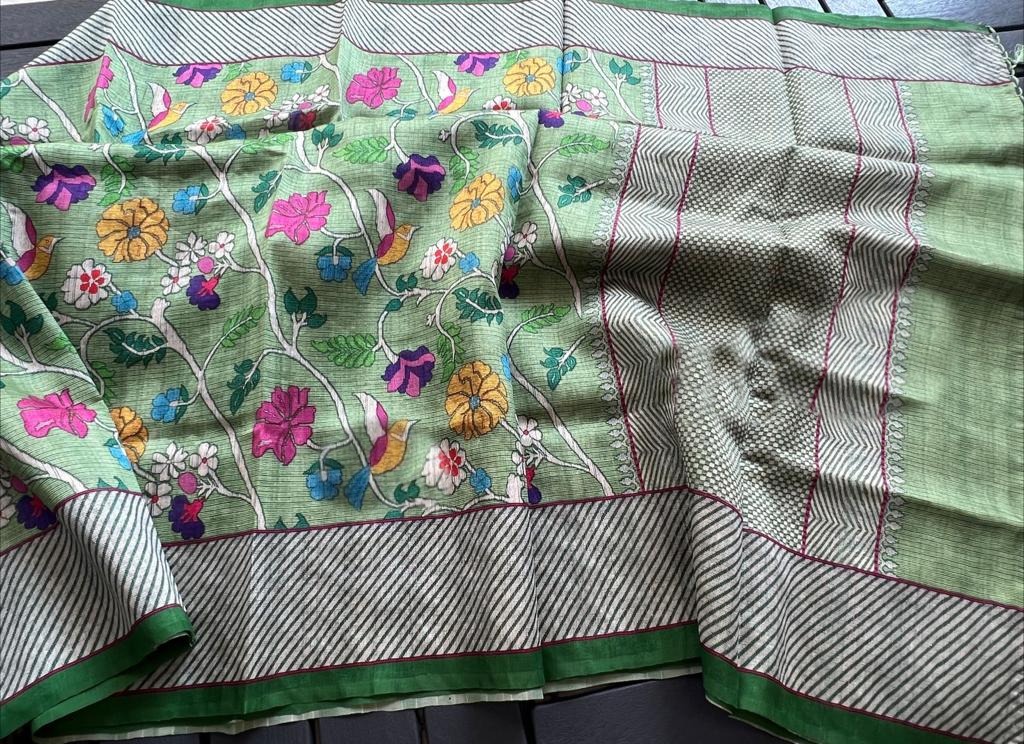 Soft Tussar Silk Saree Digital Paithani Design Printed Saree