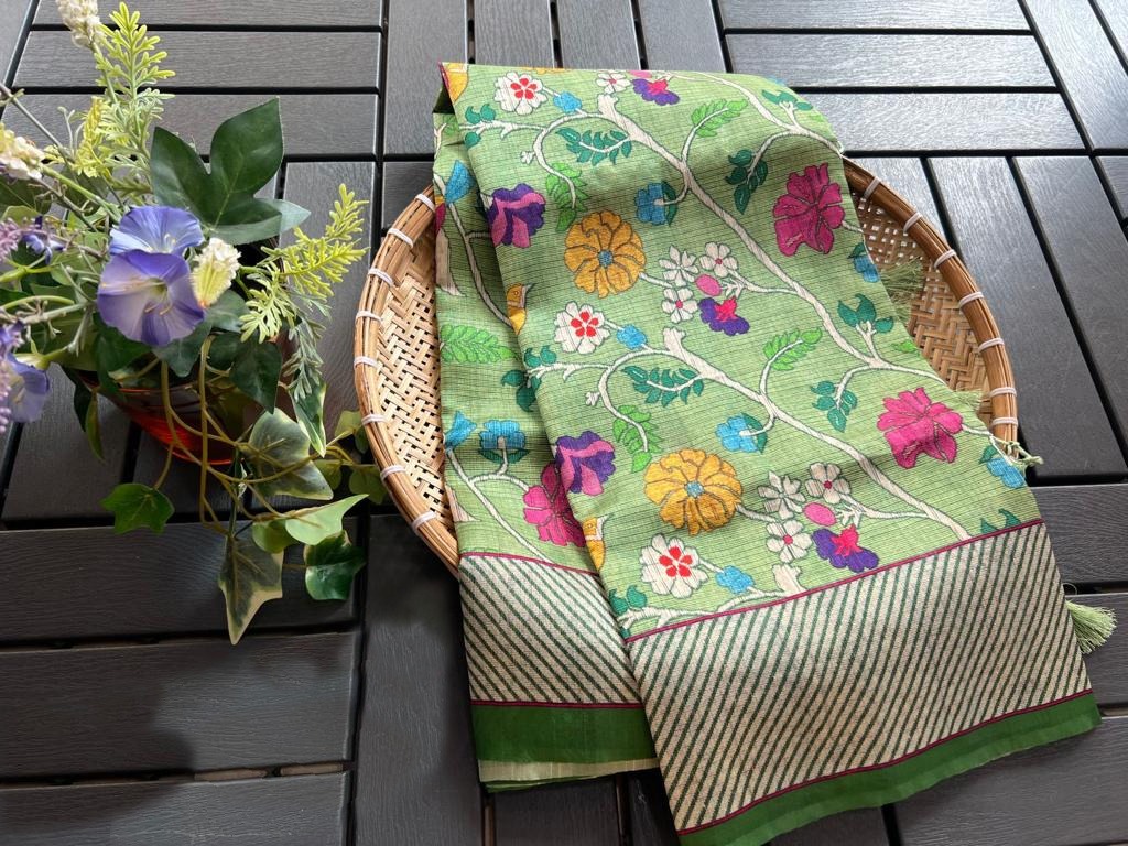 Soft Tussar Silk Saree Digital Paithani Design Printed Saree