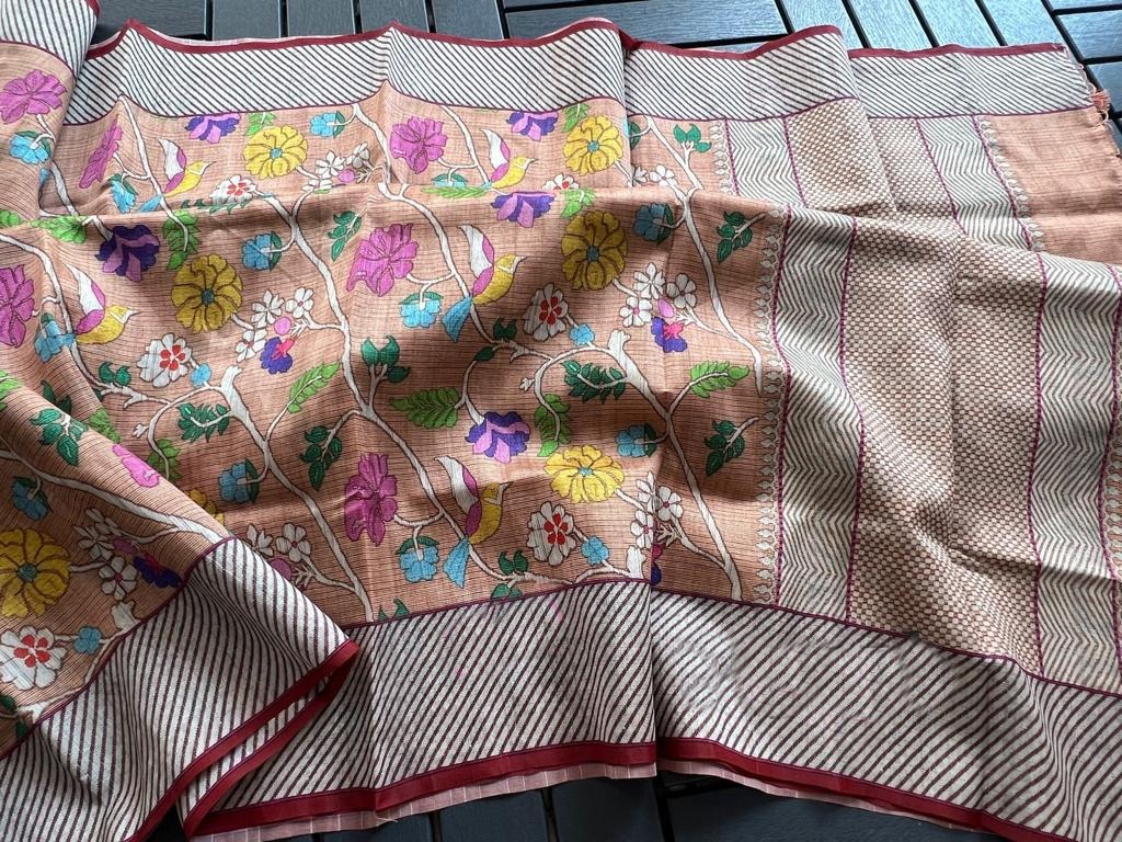 Soft Tussar Silk Saree Digital Paithani Design Printed Saree
