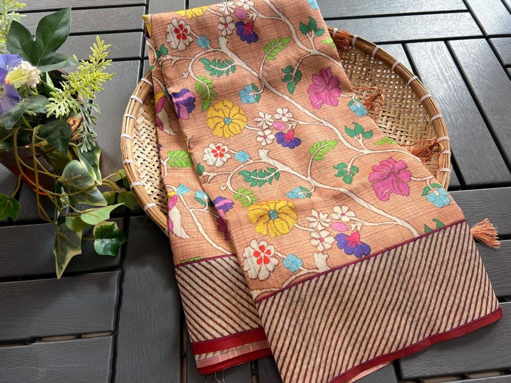Soft Tussar Silk Saree Digital Paithani Design Printed Saree