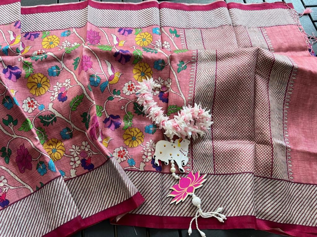 Soft Tussar Silk Saree Digital Paithani Design Printed Saree