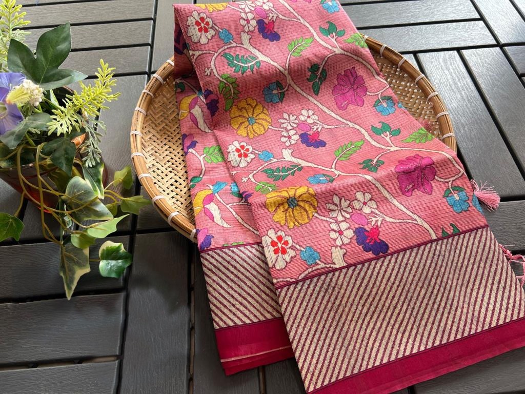 Soft Tussar Silk Saree Digital Paithani Design Printed Saree