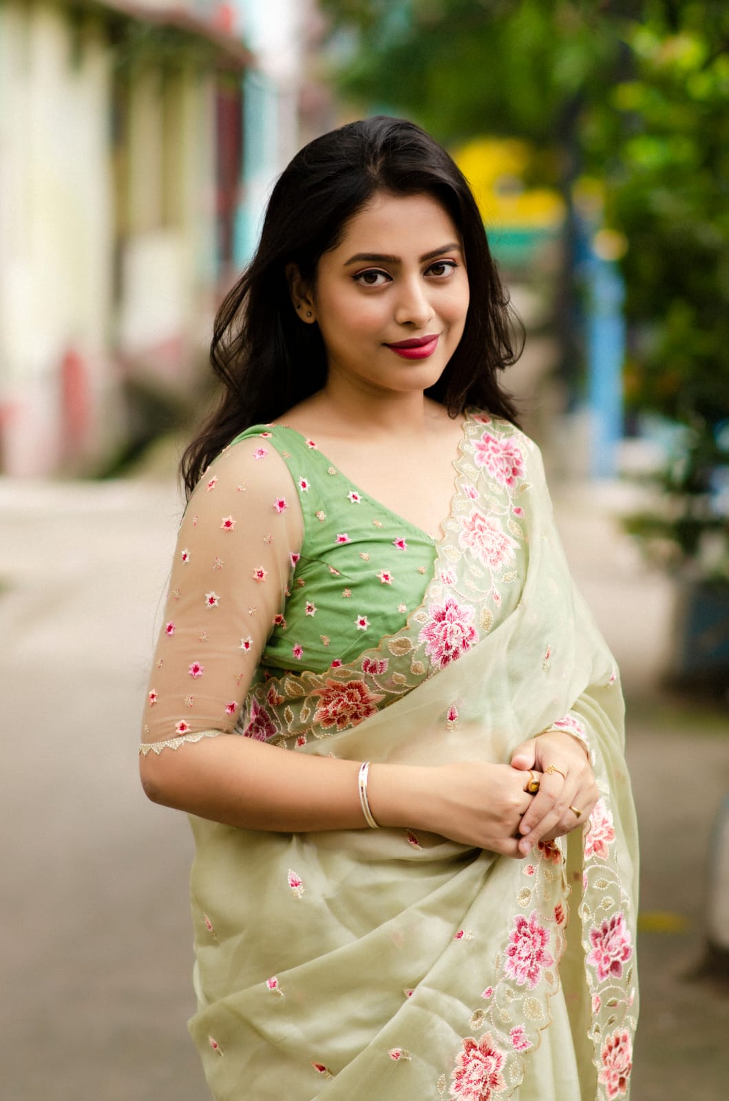 Organza Silk Lucknawi Embroidery Work Saree