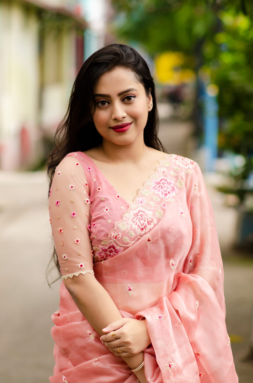 Organza Silk Lucknawi Embroidery Work Saree