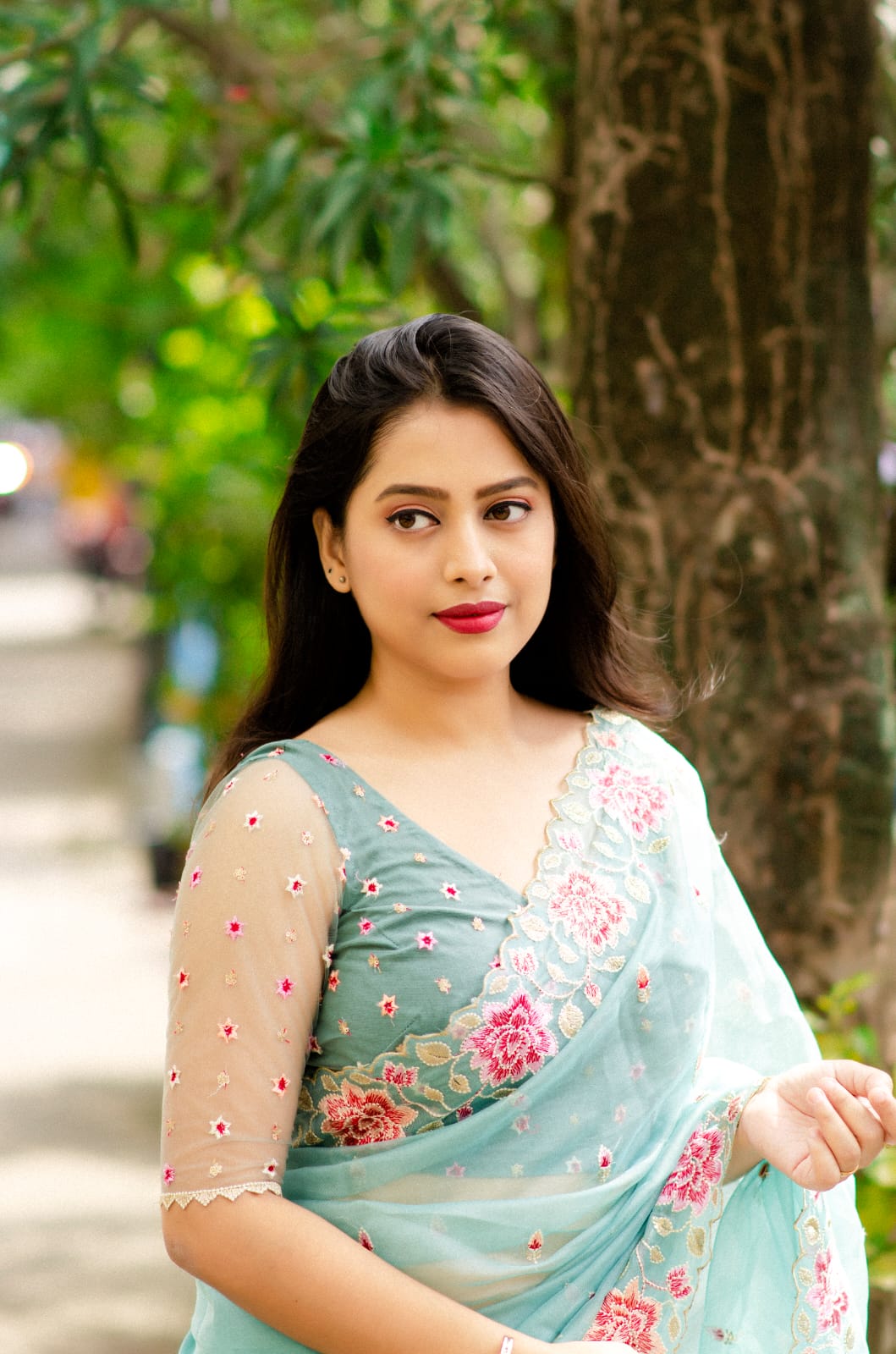 Organza Silk Lucknawi Embroidery Work Saree