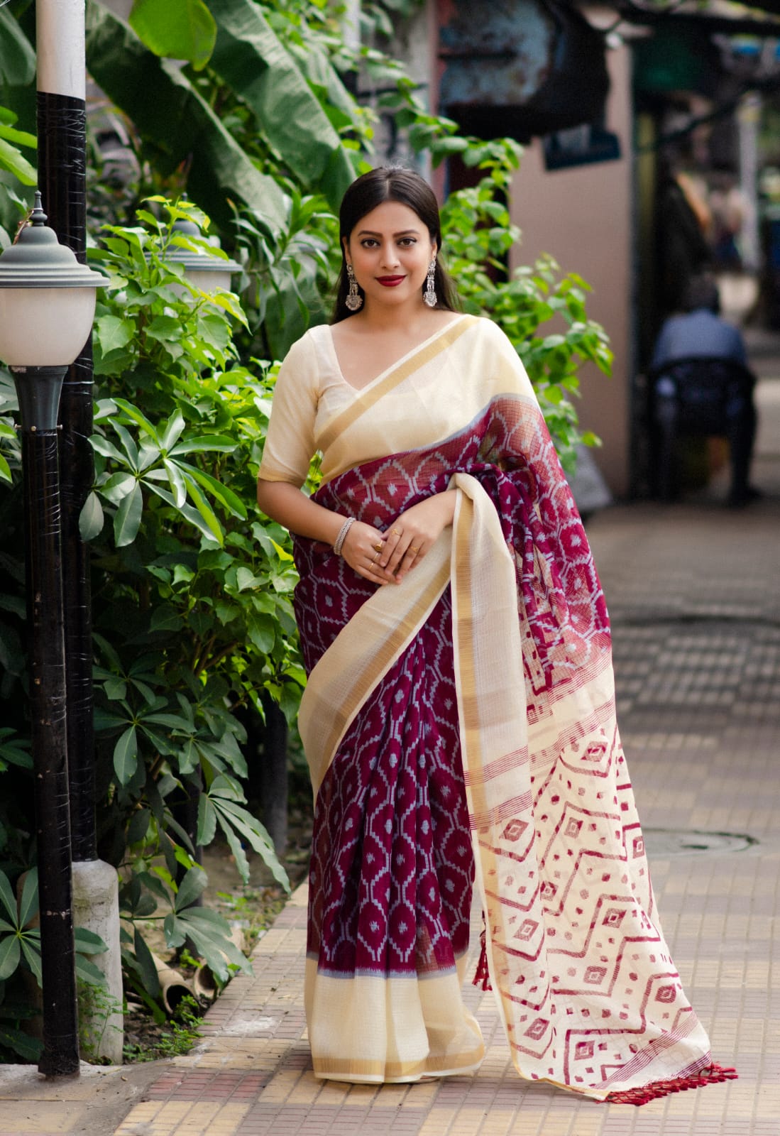 Cotton Kota Doriya Digital Printed Saree With Tassels On Pallu
