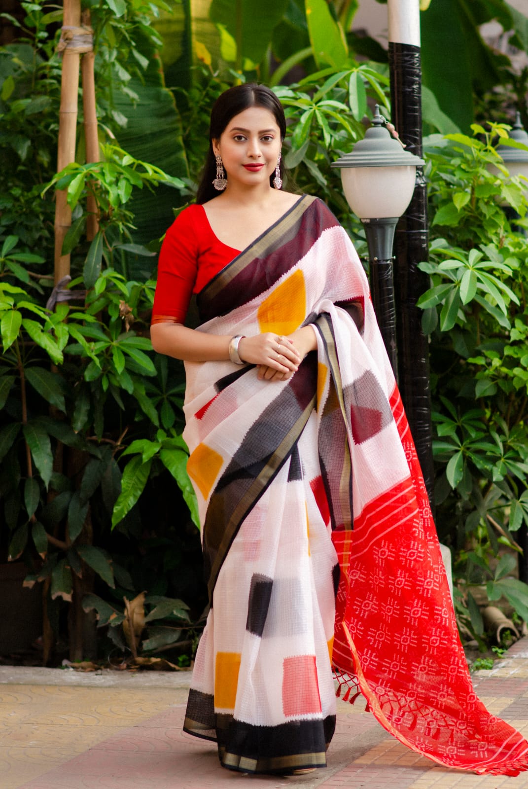 Cotton Kota Doriya Digital Printed Sarees With Tassels On Pallu