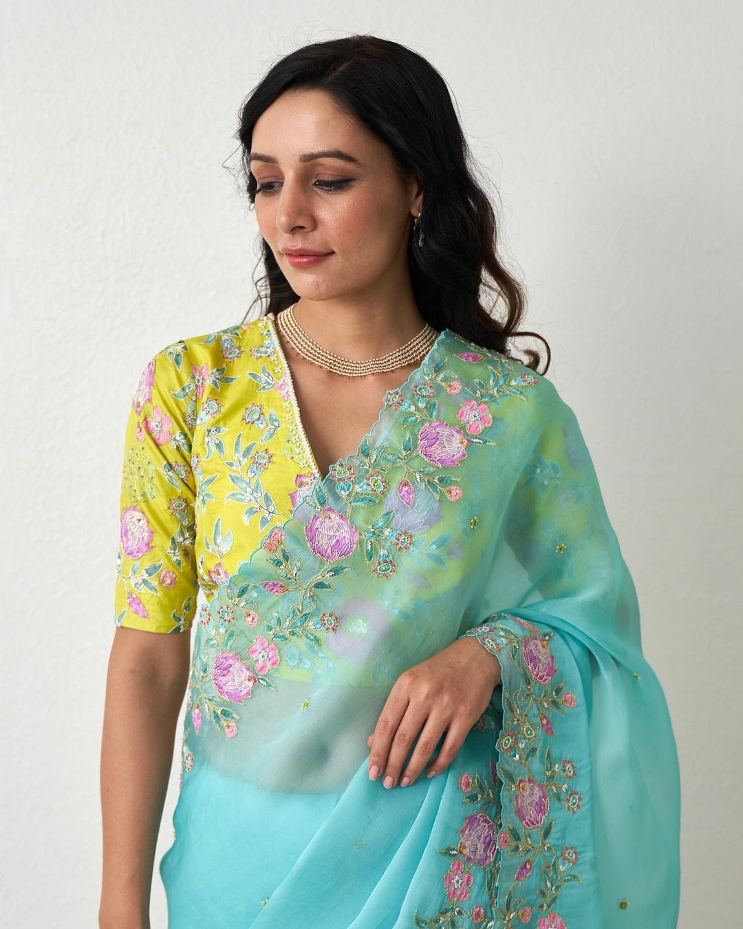 Pure Organza Silk Plain With Beautiful Embroidery Border Saree