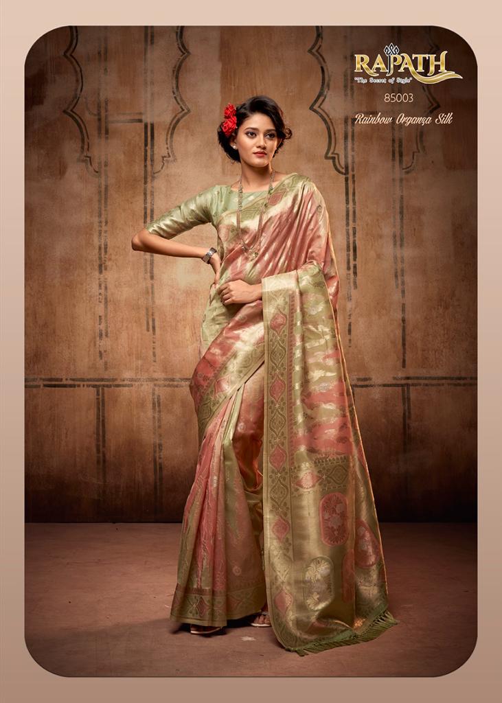 Pure Organza Silk Rainbow Multi Color Zari Weaved Saree