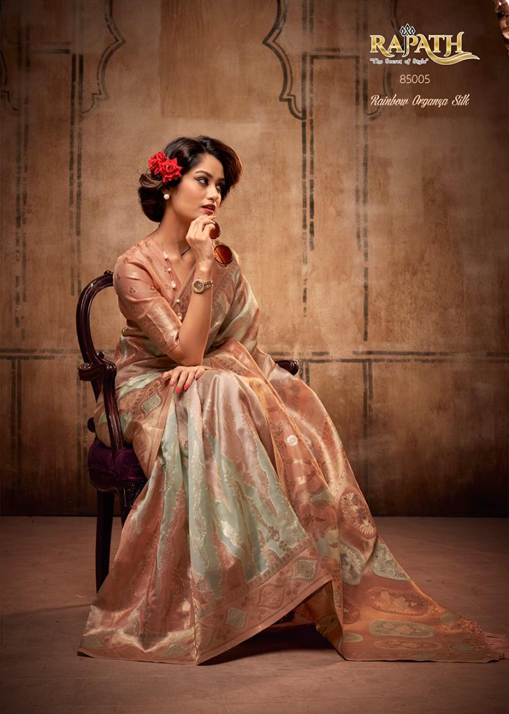 Pure Organza Silk Rainbow Multi Color Zari Weaved Saree