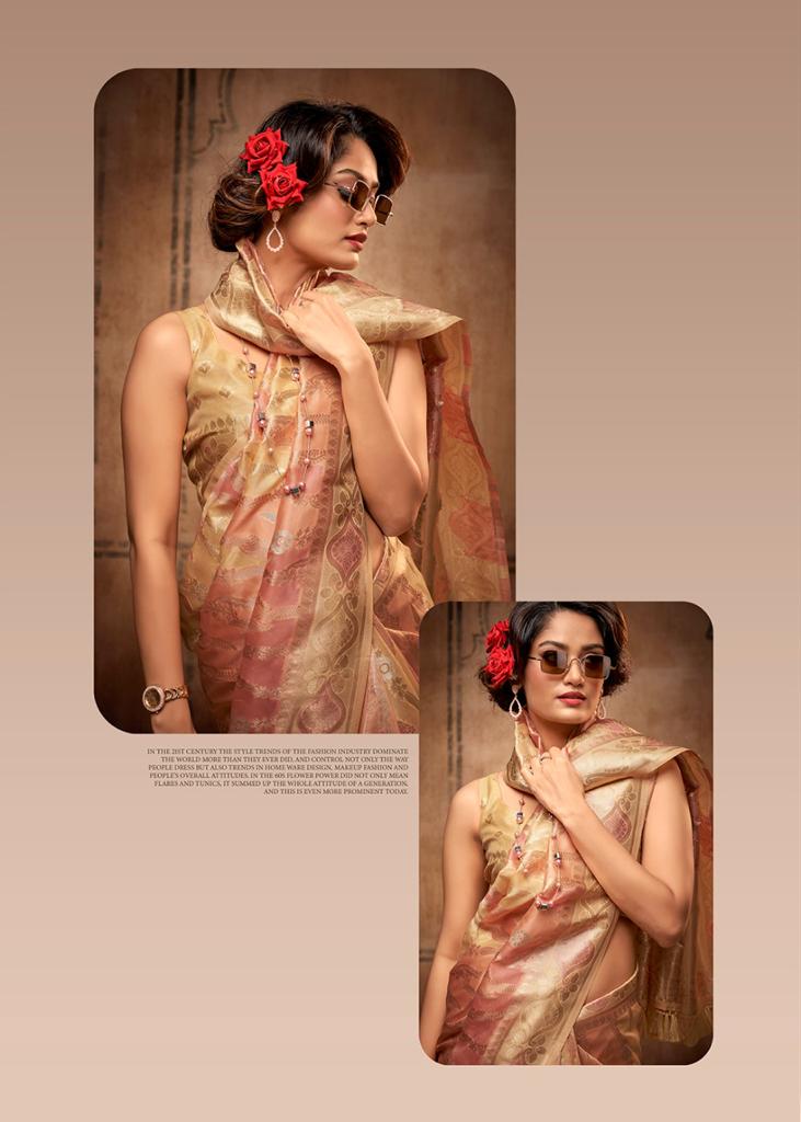 Pure Organza Silk Rainbow Multi Color Zari Weaved Saree