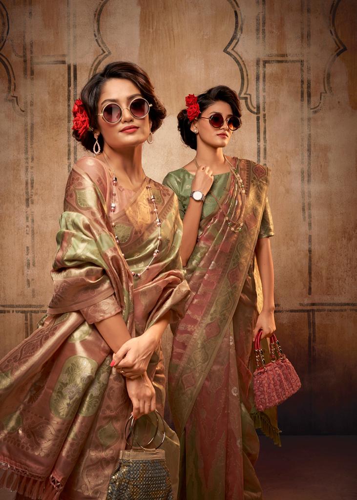 Pure Organza Silk Rainbow Multi Color Zari Weaved Saree