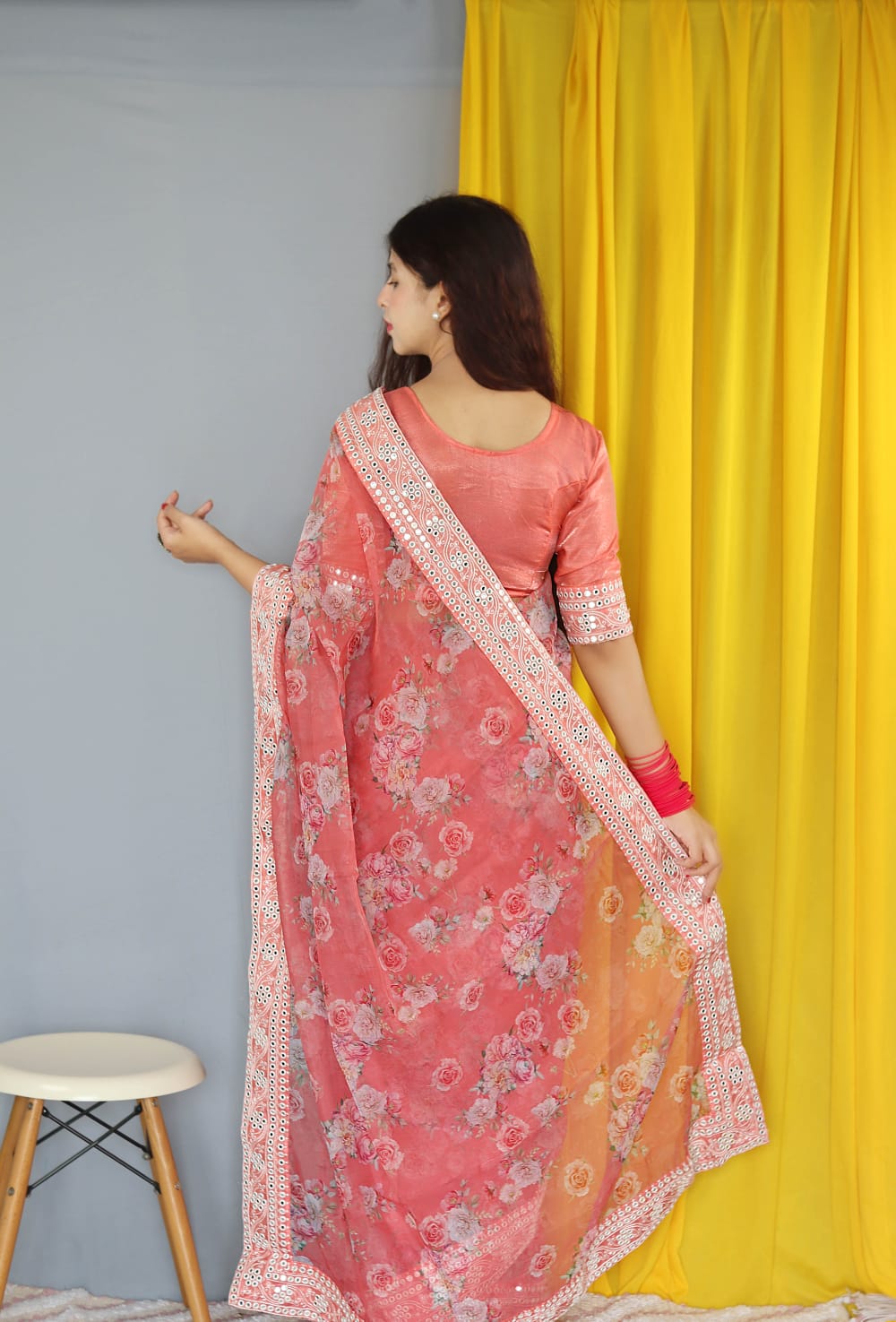 Organza Silk Digital Printed Saree With Sequence Gota Patti Border