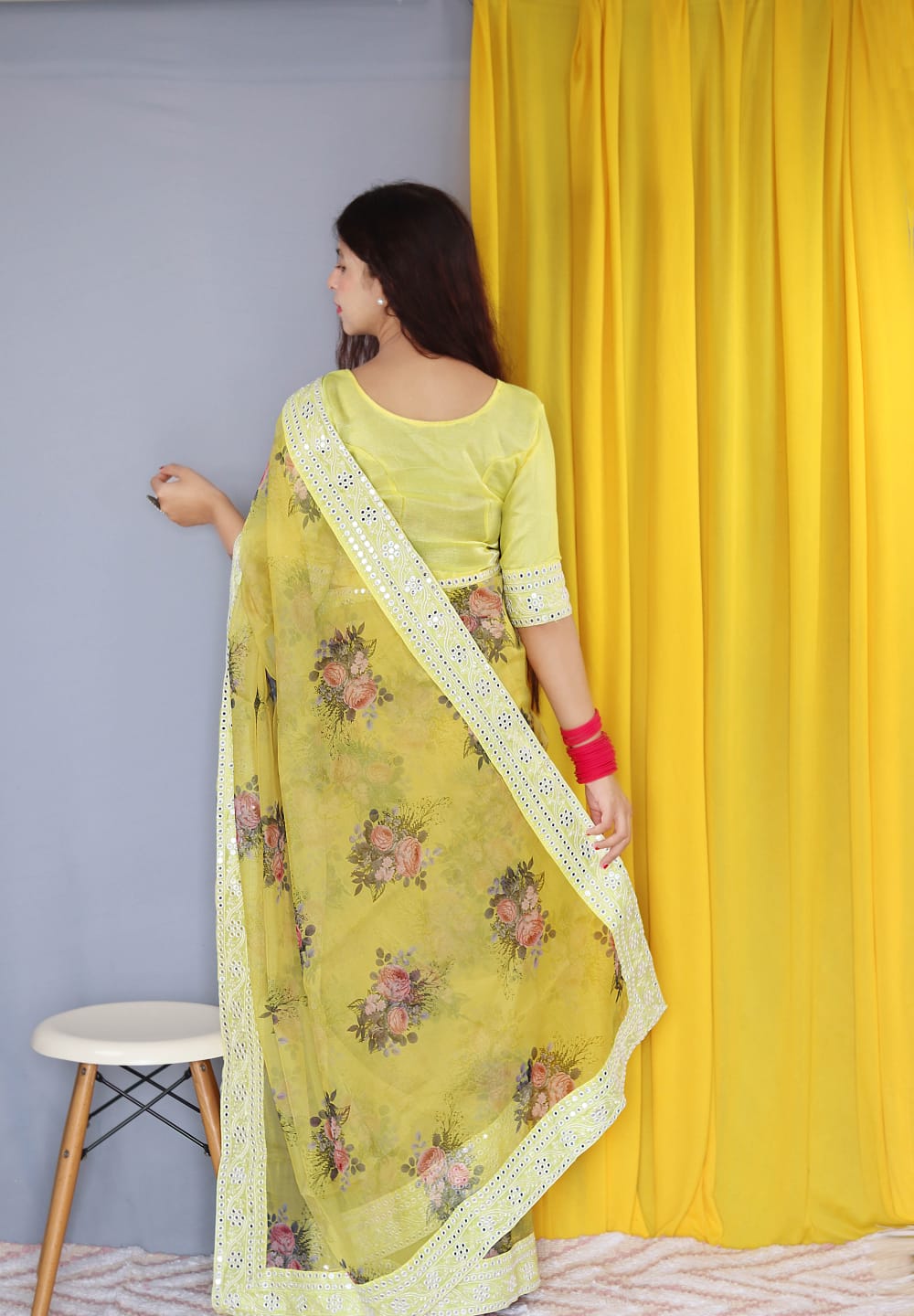 Organza Silk Digital Printed Saree With Sequence Gota Patti Border