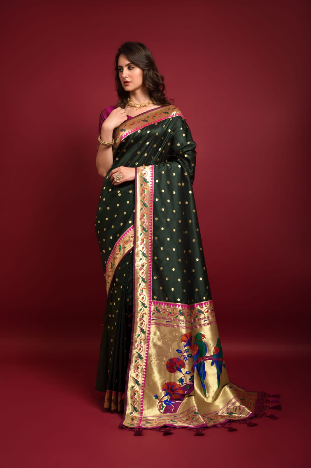 Pure Banarasi Paithani Silk Zari Booti With Rich Zari Pallu Saree