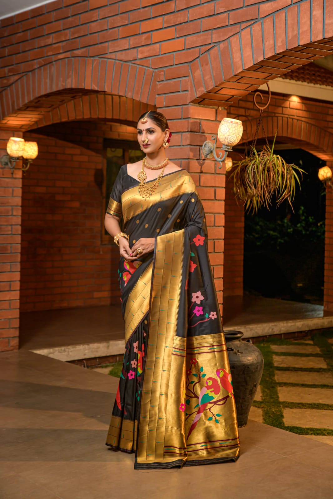 Pure Banarasi Paithani Silk Meena And Zari Weaved Rich Pallu Sarees