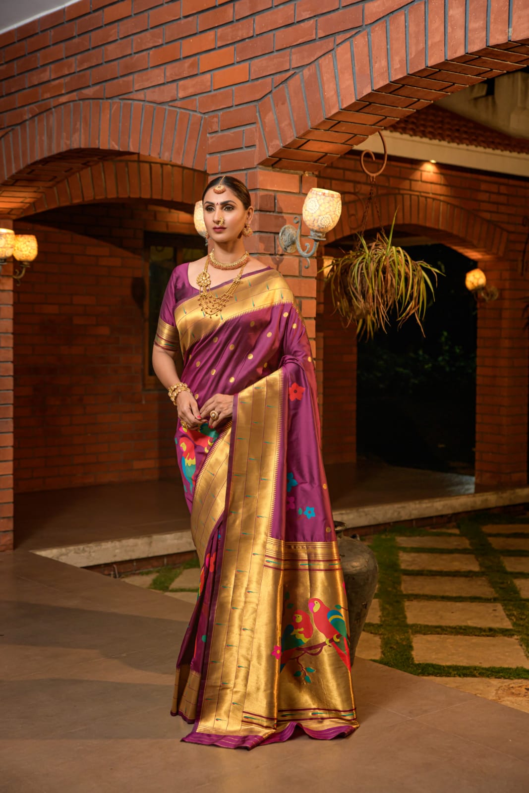 Pure Banarasi Paithani Silk Meena And Zari Weaved Rich Pallu Sarees