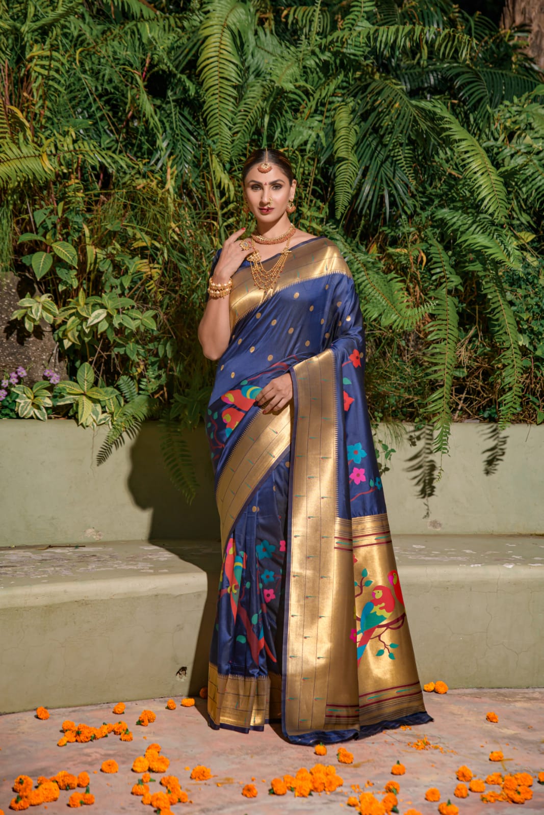 Pure Banarasi Paithani Silk Meena And Zari Weaved Rich Pallu Sarees