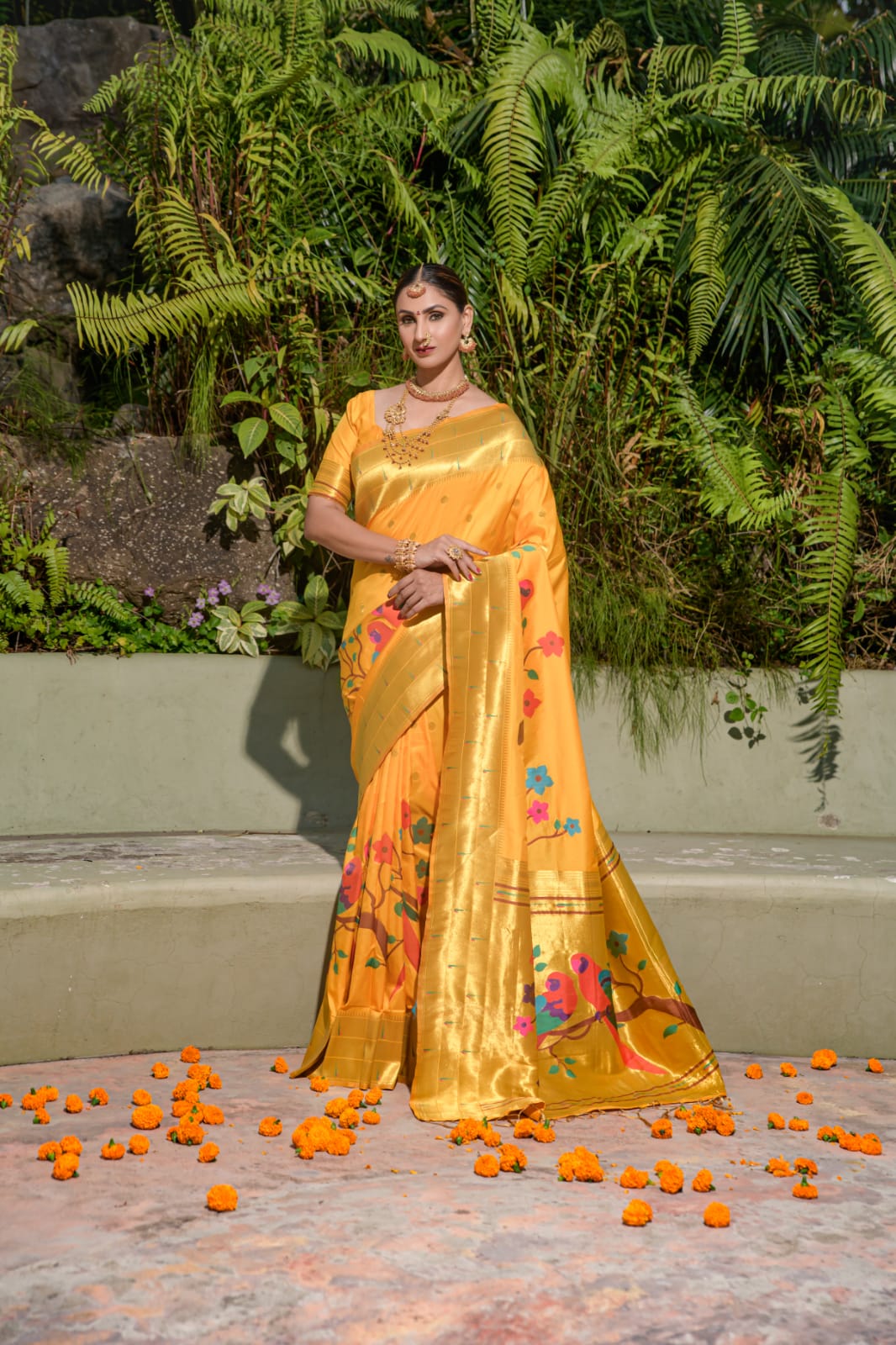Pure Banarasi Paithani Silk Meena And Zari Weaved Rich Pallu Sarees