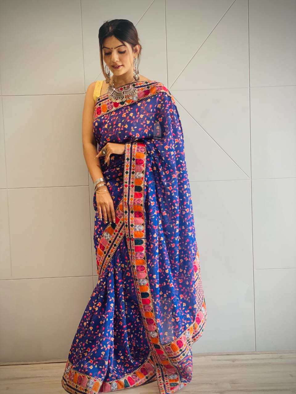 Cotton Silk Digital Printed Sarees With Gota Patti Border