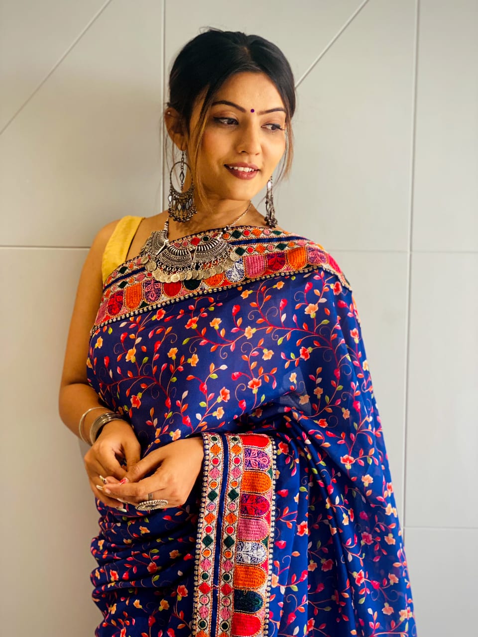 Cotton Silk Digital Printed Sarees With Gota Patti Border