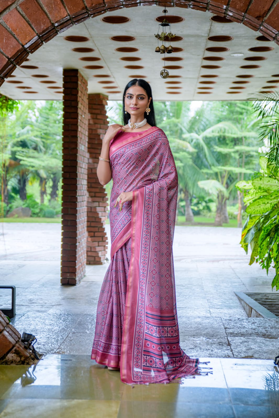 Cotton Silk Saree Printed With Satin Border