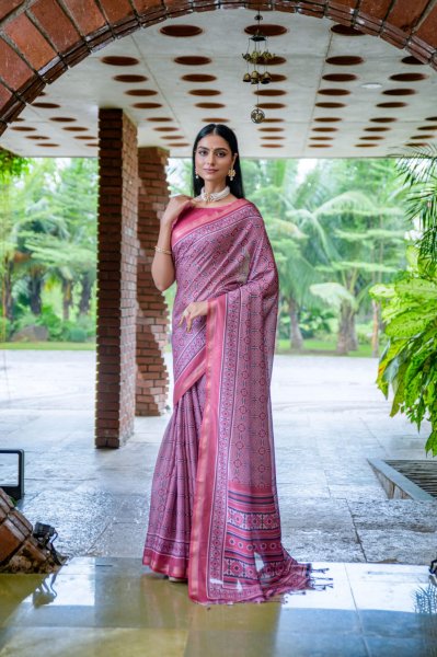 Image of Cotton Silk Saree Printed With Satin Border