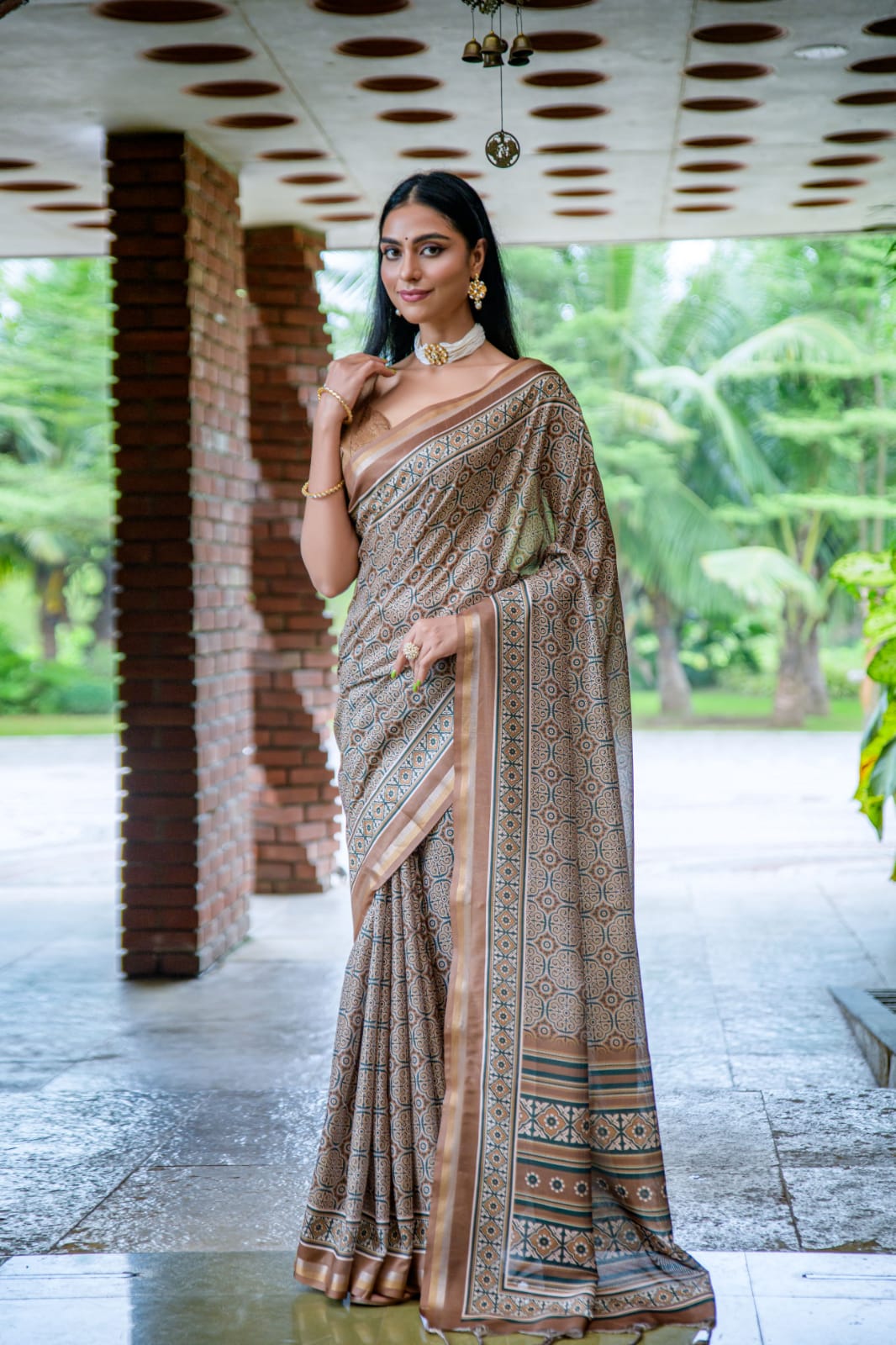 Cotton Silk Saree Printed With Satin Border