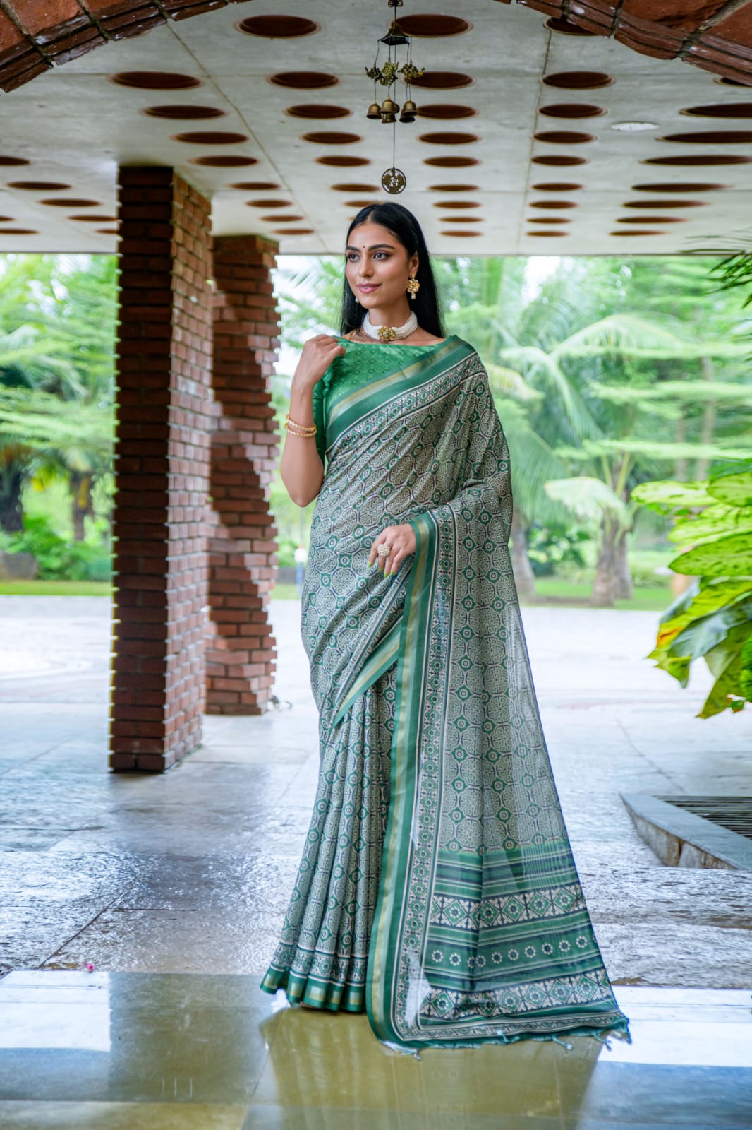 Cotton Silk Saree Printed With Satin Border