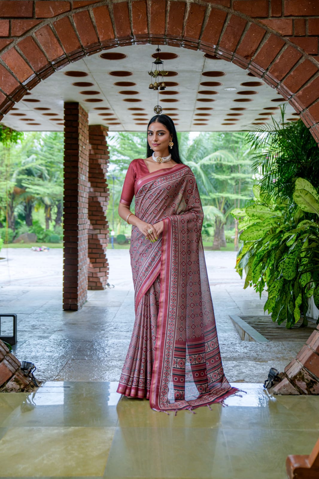 Cotton Silk Saree Printed With Satin Border