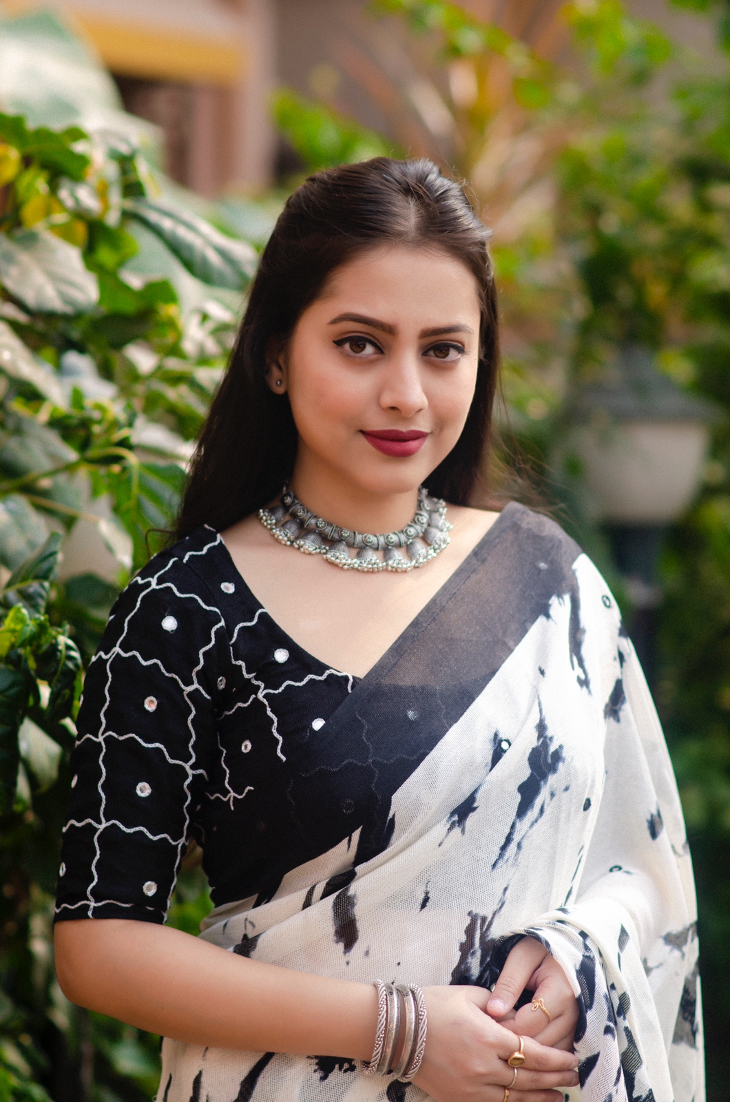 Jute Cotton Shibori Printed Saree With Thread Work Blouse