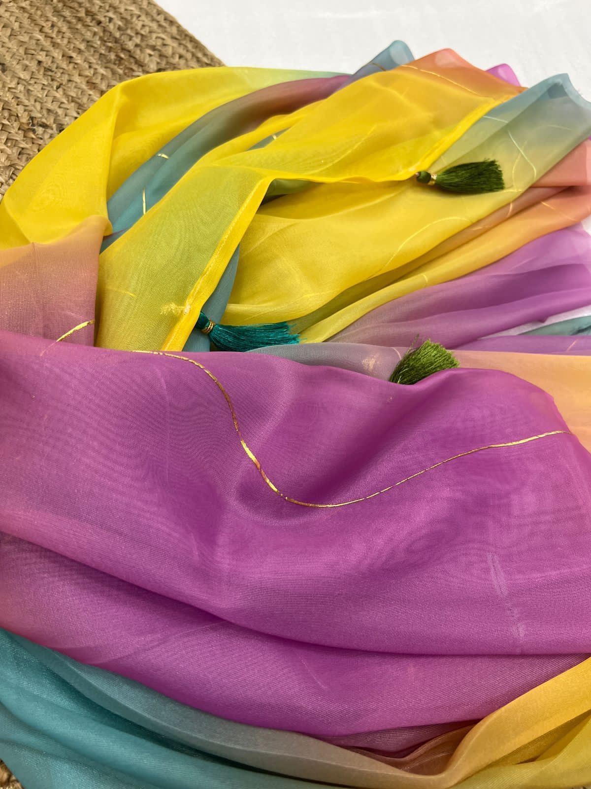 Organza Silk Foil Printed Multi Color Saree