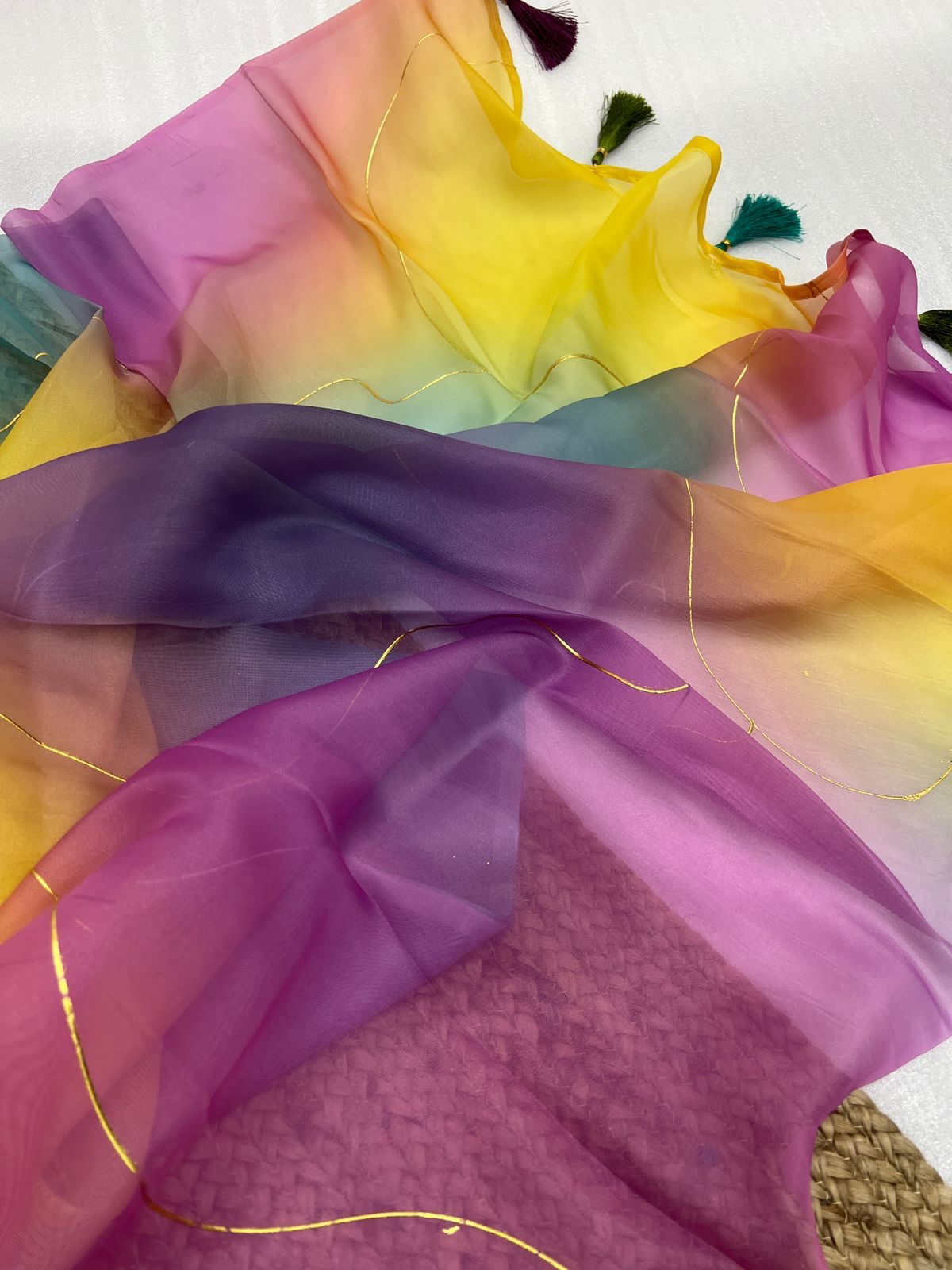 Organza Silk Foil Printed Multi Color Saree