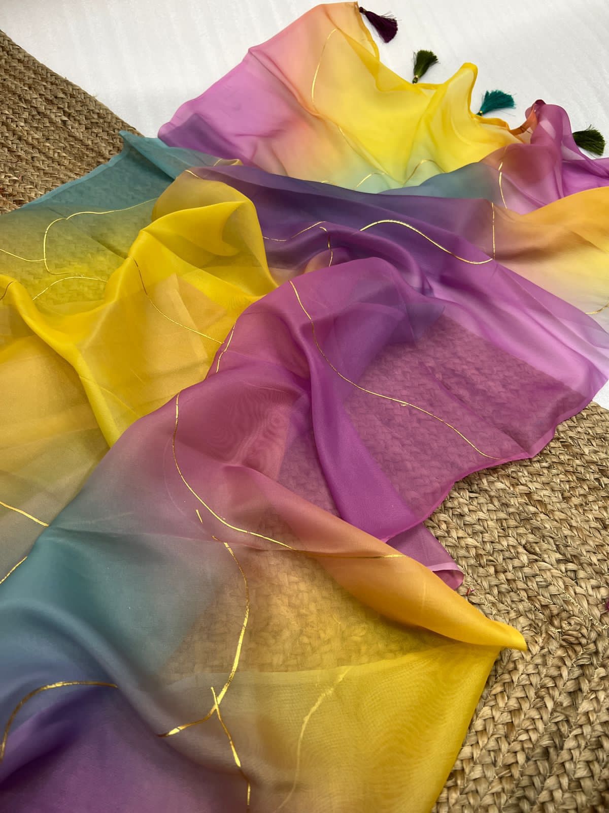 Organza Silk Foil Printed Multi Color Saree