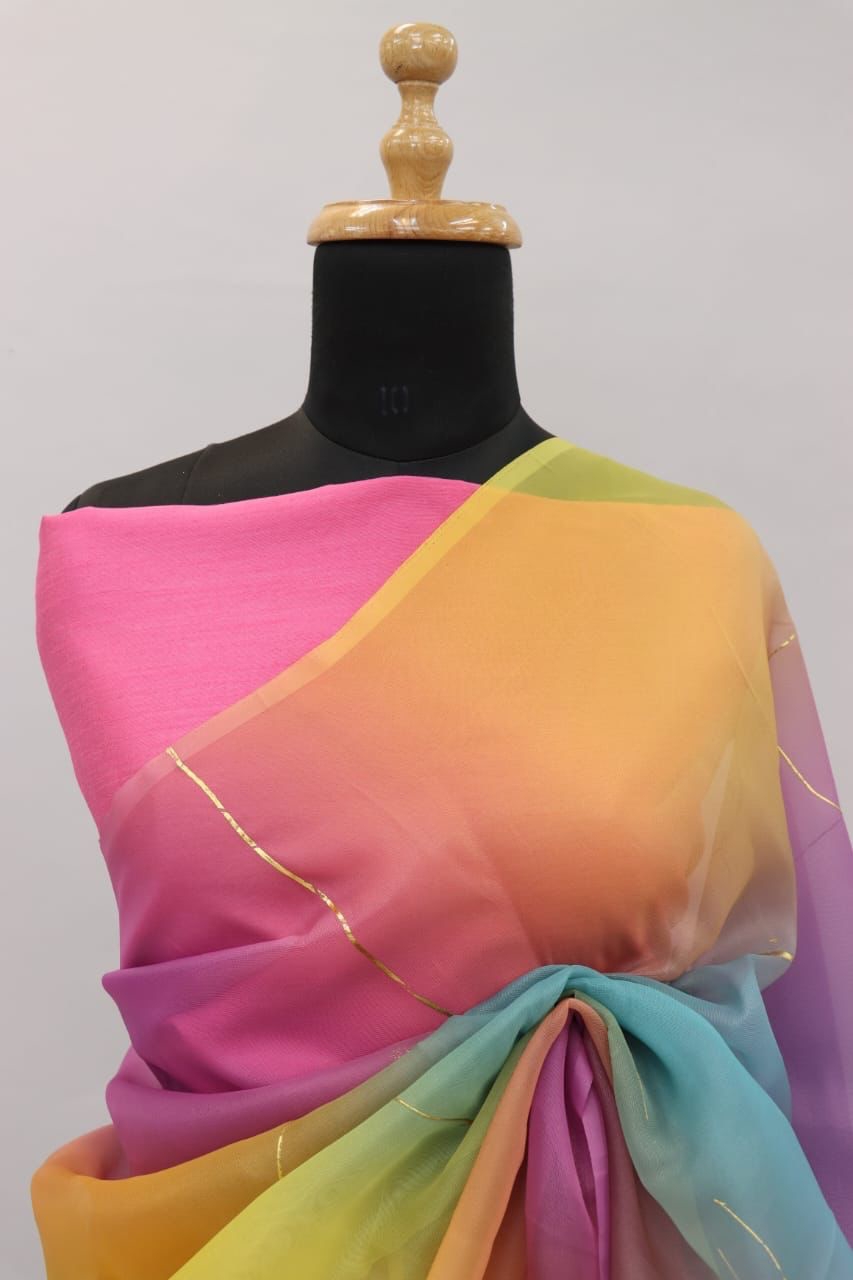 Organza Silk Foil Printed Multi Color Saree