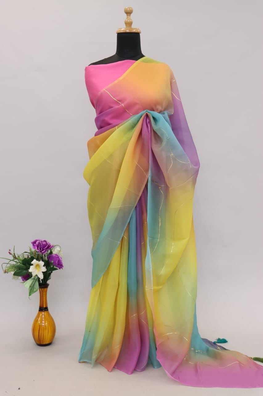 Organza Silk Foil Printed Multi Color Saree
