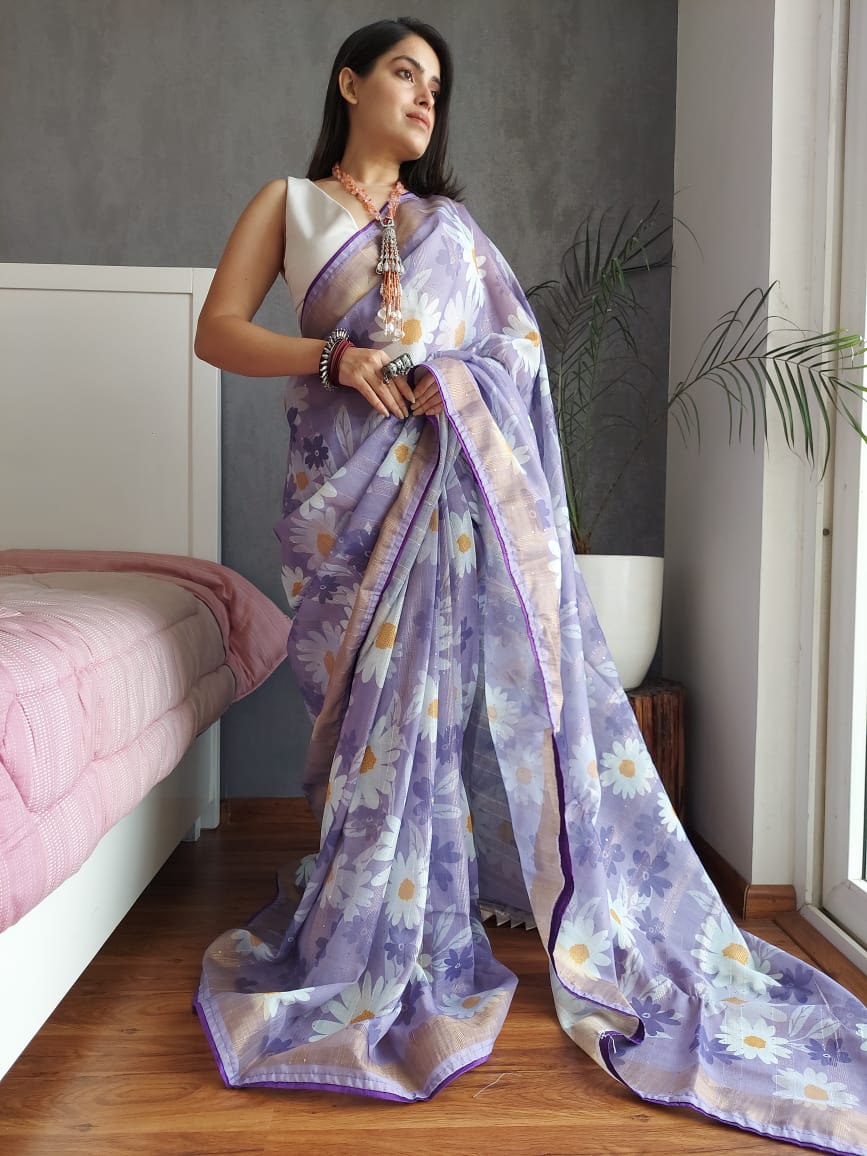 Pure Linen Digital Printed Saree