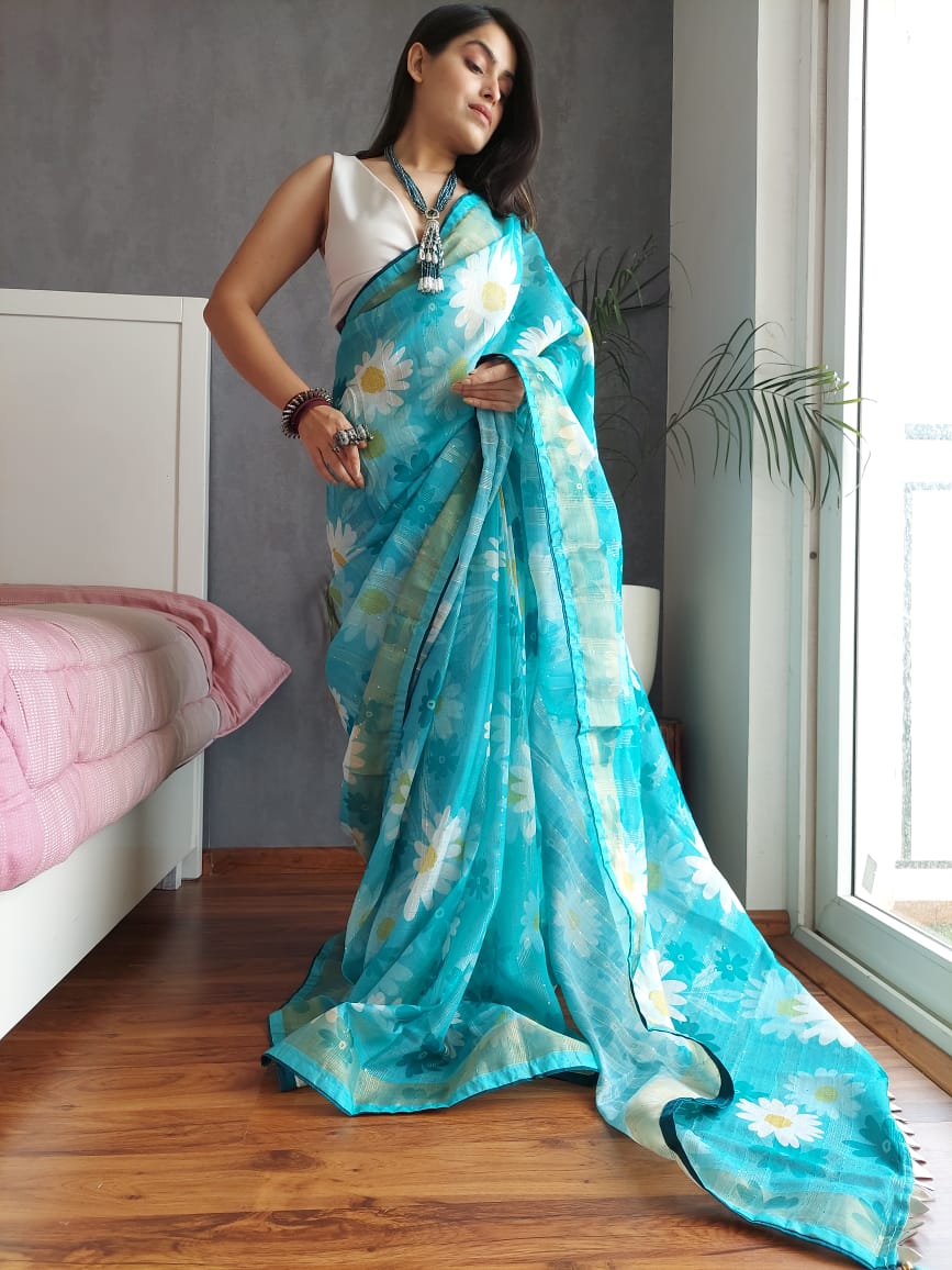 Pure Linen Digital Printed Saree