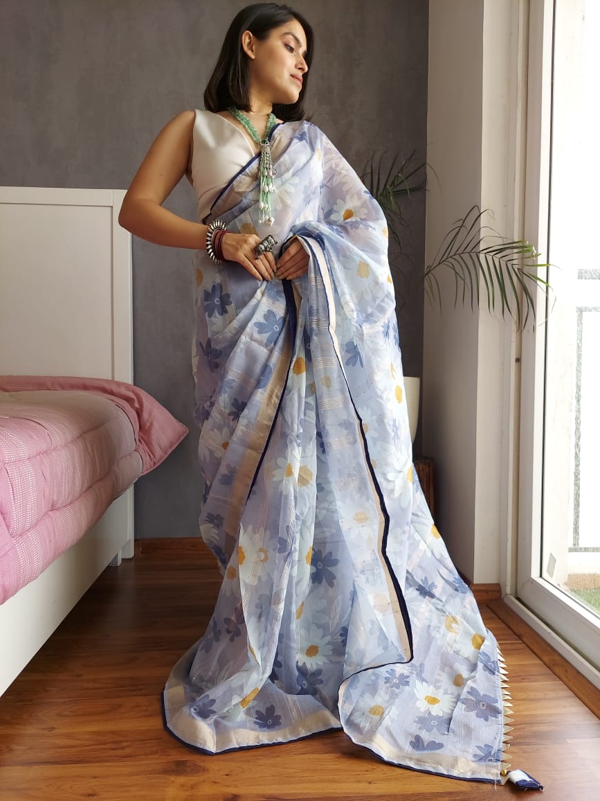 Pure Linen Digital Printed Saree