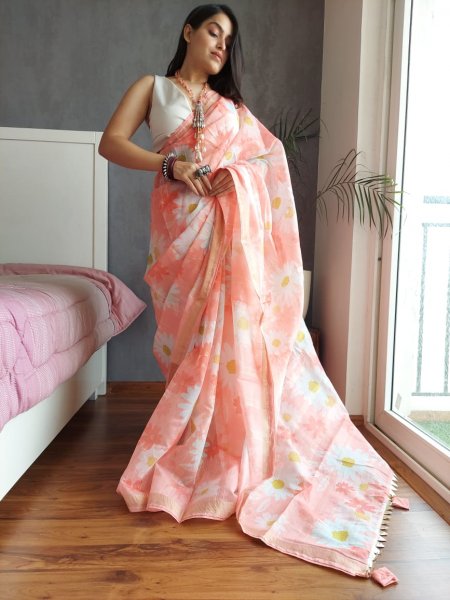 Image of Pure Linen Digital Printed Saree