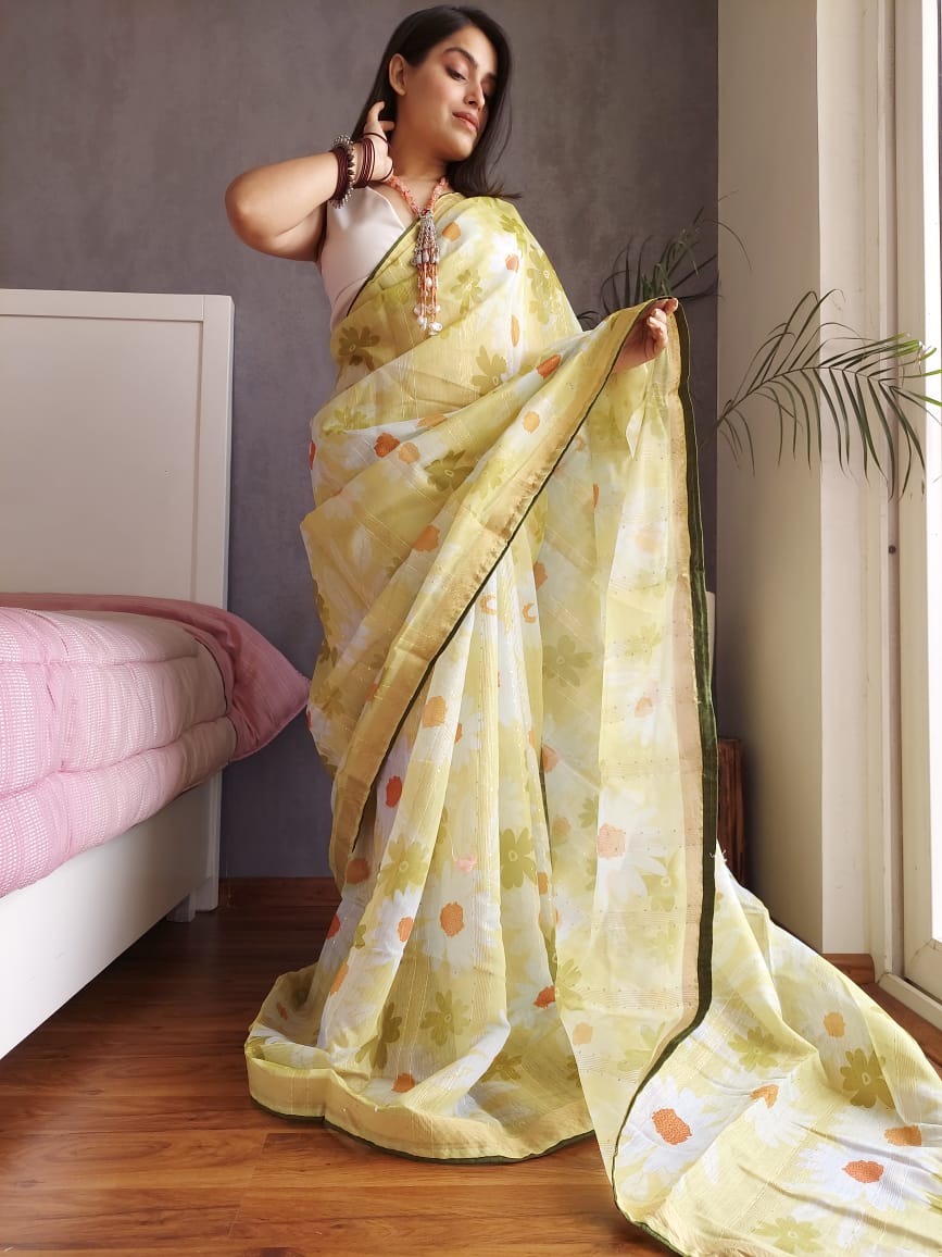 Pure Linen Digital Printed Saree
