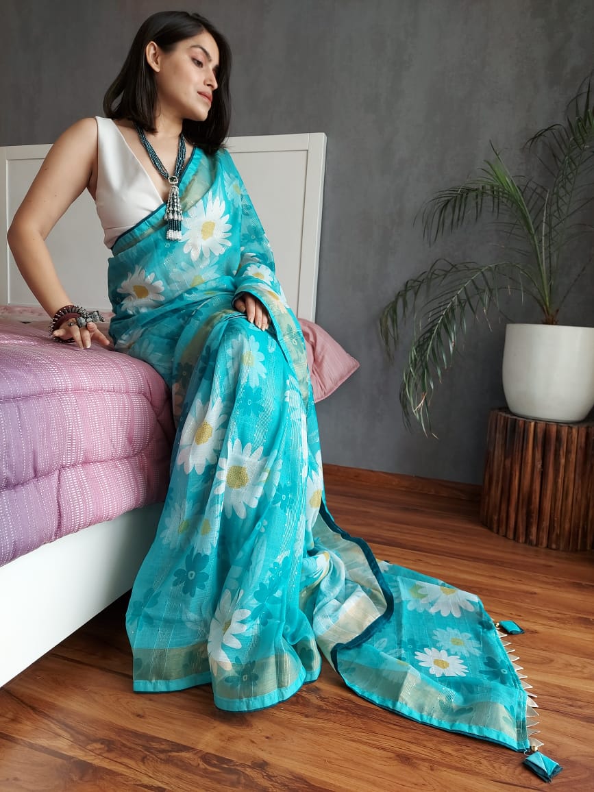 Pure Linen Digital Printed Saree