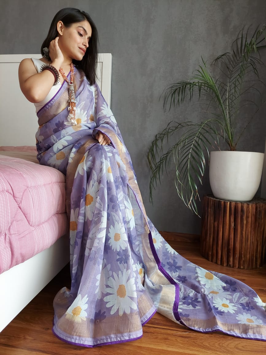 Pure Linen Digital Printed Saree