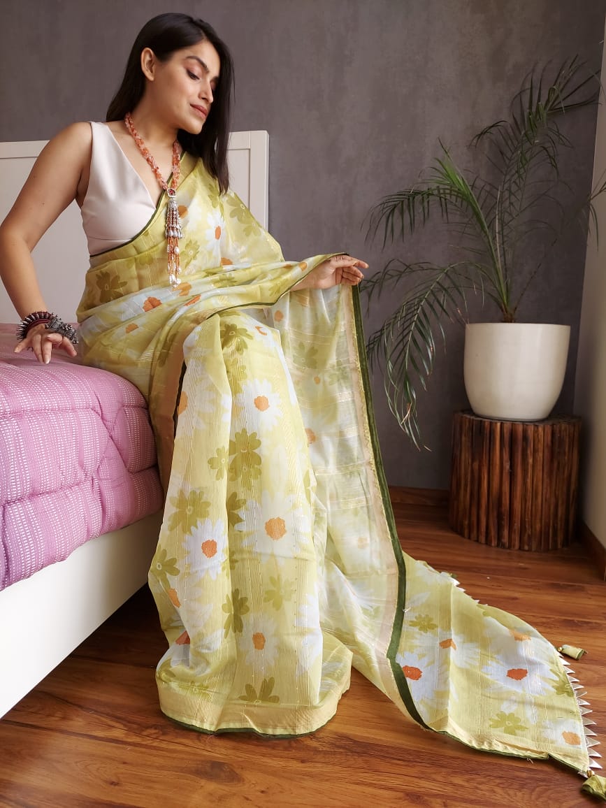 Pure Linen Digital Printed Saree