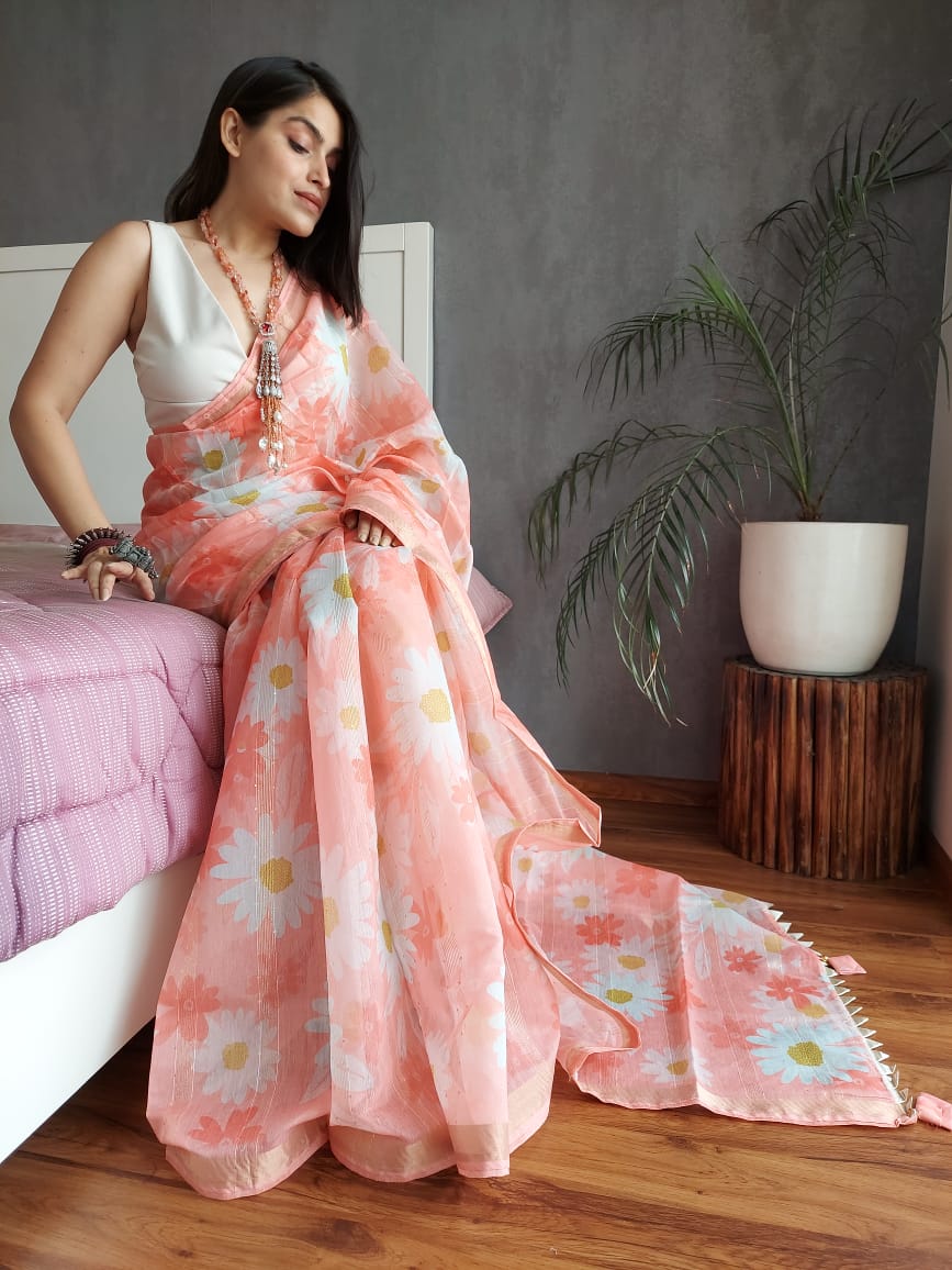 Pure Linen Digital Printed Saree