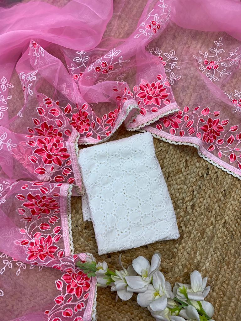 Pure Organza Silk Lucknavi Embroidery Work Saree