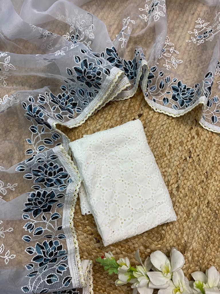 Pure Organza Silk Lucknavi Embroidery Work Saree