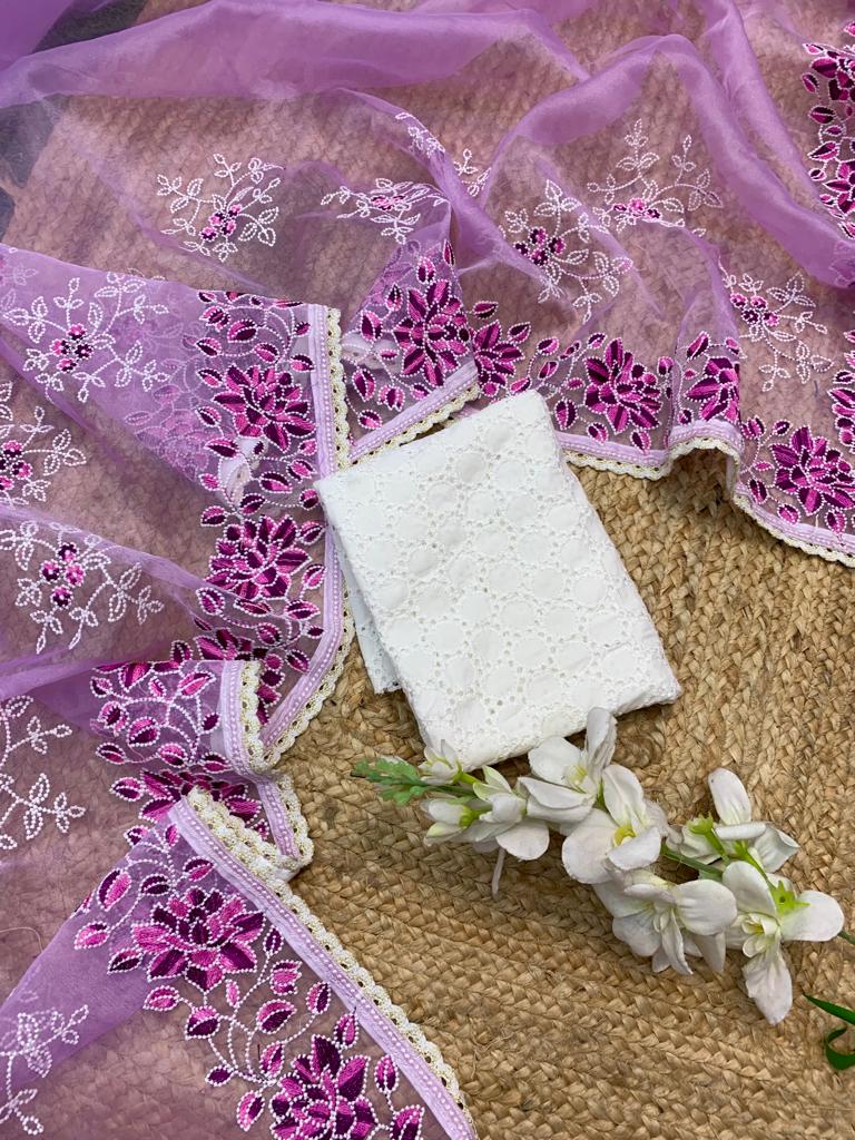 Pure Organza Silk Lucknavi Embroidery Work Saree