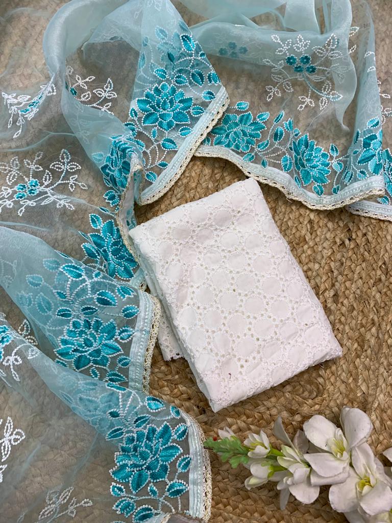 Pure Organza Silk Lucknavi Embroidery Work Saree