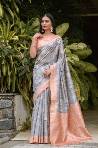 Image of Pure Banarasi Silk Rich Weaved Copper Zari Pallu Saree